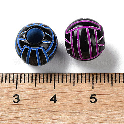 スプレープリントの不透明アクリルヨーロピアンビーズ  大穴ビーズ  ストライプラウンド  ミックスカラー  11x10mm  穴：4mm  約1000個/500g&nbsp;SACR-P031-06B
