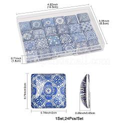24個のガラスカボション  床タイル模様の正方形  ミックスカラー  20x20x6.5mm  24個/セット&nbsp;GGLA-FS0001-22