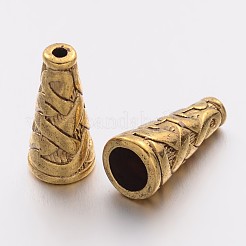 チベットスタイルの合金ビーズコーン  カドミウムフリー＆ニッケルフリー＆鉛フリー  アンティーク黄金  18x8x8mm  穴：1mm&nbsp;X-TIBEB-00821-AG-NR