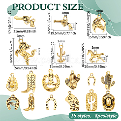 90pcs18スタイルチベットスタイル亜鉛合金ペンダント  アンティーク黄金  混合図形  11~32x9.5~24x1.5~6mm  穴：1~3mm  5個/スタイル&nbsp;FIND-PH0023-69