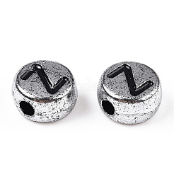 メッキアクリル横穴レタービーズ  フラットラウンド  文字L  7x4mm  穴：1.3mm  約3600個/500g&nbsp;PACR-Q099-M03-S