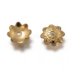 304ステンレススチールビーズキャップ  マルチ花弁花  18KGP本金メッキ  7x1.5mm  穴：1.2mm&nbsp;LS-STAS-H130-27G