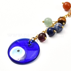 Natural Mixed stone with Evil Eye Lampwork Keychain&nbsp;KEYC-JKC00270-02