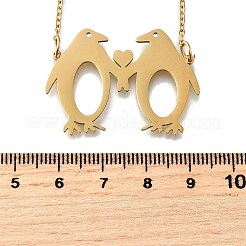 304ステンレススチールレーザーカットダブルペンギンペンダントネックレス女性男性用  18KGP本金メッキ  17.72インチ（45cm）  ペンダント：26x35.5mm&nbsp;NJEW-Q032-01A-G