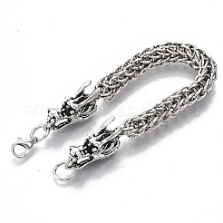 メンズアロイウィートチェーンブレスレット  カニカン付き  ドラゴン  アンティークシルバー  8-1/2インチ（21.5cm）&nbsp;BJEW-T014-09AS