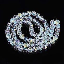 電気メッキ透明ガラスビーズ連売り  ABカラーメッキ  多面カット  ラウンド  クリアAB  8x8x8mm  穴：1.2mm  約68~70個/連  20.86~22.04インチ（53~56cm）&nbsp;EGLA-N002-18A-B01