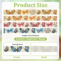 4Bags 4 Colors Printed Artificial Silk Ribbons&nbsp;OCOR-MA0001-82B