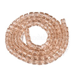 透明ガラスビーズ連売り  キューブ  多面カット  ダークサーモン  7x7x6.5~7mm  穴：1.2~1.6mm  約96~101個/連  25.39~28.54インチ（64.5~72.5cm）&nbsp;GLAA-R041-8x8mm-A05