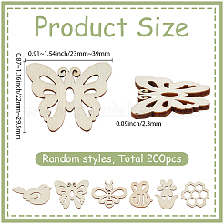 染色されていない木片200個  未完成の木材  混合図形  22~29.5x23~39x2.3mm&nbsp;DIY-SP0007-81