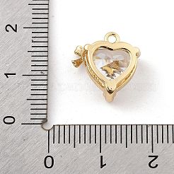 真鍮製マイクロパヴェキュービックジルコニアペンダント  カドミウムフリー＆ニッケルフリー＆鉛フリー  ハートチャーム  14KGP本金メッキ  13.5x13x7.5mm  穴：1.4mm&nbsp;KK-K371-40B-G