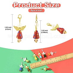 8Pcs Christmas Angel Handmade Lampwork & ABS Plastic Imitation Pearl Pendant Decorations&nbsp;HJEW-FS00065