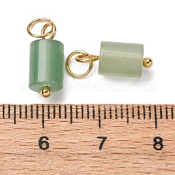 304ステンレススチールの丸カン付き天然グリーンアベンチュリンコラムチャーム  ゴールドカラー  14x6mm  穴：4mm&nbsp;G-Q032-01F