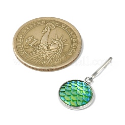 Resin Flat Round with Mermaid Fish Scale Keychin&nbsp;HJEW-JM01279-02