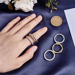 2Pcs 3 Layed Brass Rhinestone Finger Rings for Women&nbsp;RJEW-UN0003-09
