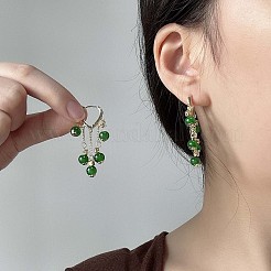 合金ガラスの丸型シャンデリアピアス  ラインストーン付き  ゴールドカラー  グリーン  46x22mm&nbsp;FS-WG1B93F-02