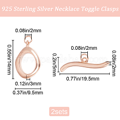 スターリングシルバーのトグル留め金1個925個  オーバル  スタンプ925個付き  ローズゴールド  14x9.5x3mm  穴：2mm  バー：19.5x5x2mm  穴：2mm&nbsp;STER-BBC0007-51RG