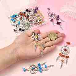 14Pcs 7 Colors Natural & Synthetic Gemstone Dream Catcher Pendants&nbsp;PALLOY-CJ00165
