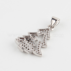 フィリグリークリスマスツリー真鍮マイクロは、キュービックジルコニアのペンダント  プラチナ  20x14.5x2mm  穴：4.5x3mm&nbsp;ZIRC-P002-15