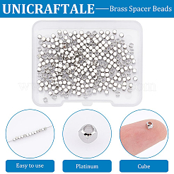 真鍮スペーサービーズ300個  キューブ  プラチナ  3x3x3mm  穴：2mm&nbsp;FIND-UN0015-46P