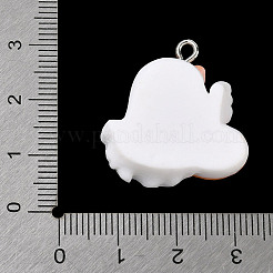 ハロウィーンテーマの不透明樹脂ペンダント  プラチナアイアンループ付き  ゴースト  26x24.5x8mm  穴：2mm&nbsp;LS-RESI-Z040-01P-02