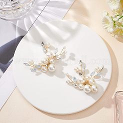 パールの靴飾り1セット  プラチナ合金のパーツとクリスタルラインストーンのカボション  花  ホワイト  57x53x19mm&nbsp;FIND-FG0001-40