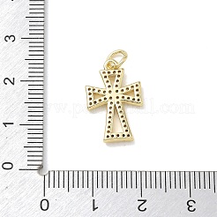 イースター宗教真鍮マイクロパヴェクリアキュービックジルコニアペンダント  クロスチャーム  18KGP本金メッキ  18x12x2mm  穴：3.5mm&nbsp;KK-T085-18F-G