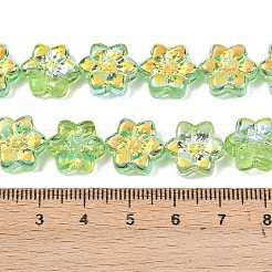 電気メッキガラスビーズセット  花  ABカラーメッキ  半分メッキ  緑黄  12x13x5mm  穴：1mm  約50個/連  25.59''（65センチメートル）&nbsp;EGLA-P069-02A-AB07