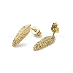 Ion Plating(IP) 304 Stainless Steel Feather Stud Earrings&nbsp;EJEW-C099-11G
