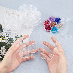 花のプラスチックビーズ収納容器12個  7のコンパートメント  透明  8.2x7.95x1.6cm  穴：6mm  12pc&nbsp;CON-PH0002-44