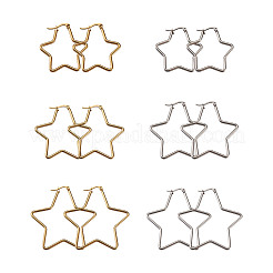 ステンレス製のフープピアス  スター  ゴールデン·ステンレス鋼色  12ゲージ  30x30x2mm  24個/セット&nbsp;STAS-TA0001-20