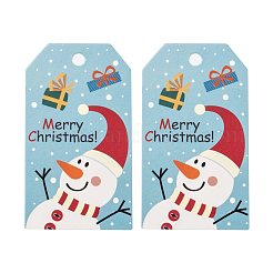 長方形のクリスマステーマクラフト紙コードディスプレイカード  10mバンドル麻縄付き  雪だるま模様  7x4x0.03cm  穴：5mm  50個;ロープ：長さ10m  直径2mm&nbsp;CDIS-K003-02F