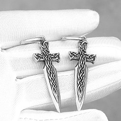304 Stainless Steel Sword Cross Hoop Dangle Earrings&nbsp;WGB5430-01