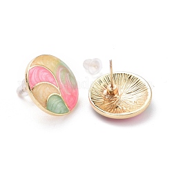 Flat Round Enamel Stud Earrings&nbsp;EJEW-F277-03LG
