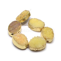 Golden Plated Dyed Oval Natural Drusy Quartz Crystal Beads Strands&nbsp;G-F144-03