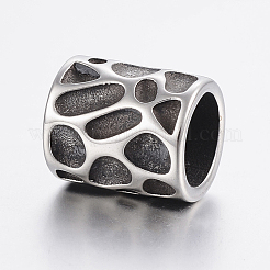 304ステンレススチールビーズ  大穴ビーズ  コラム  アンティークシルバー  13x11.5mm  穴：8mm&nbsp;STAS-H440-39AS