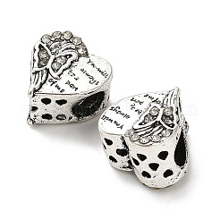 合金ラインストーンのヨーロッパのビーズ  大穴ビーズ  蝶と言葉のハート  アンティークシルバー  11.5x12x9mm  穴：4.4mm&nbsp;FIND-Q115-14AS
