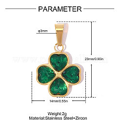 304 Stainless Steel Pave Green Cubic Zirconia Pendants&nbsp;CU-OY001-33G-01