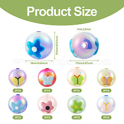 16 個 8 スタイル UV メッキレインボー虹色アクリルビーズ  手描きのビーズ  エナメル  蝶と花の丸い  ミックスカラー  17x16x15.5mm  穴：2.8mm  2個/スタイル&nbsp;PACR-TA0001-07