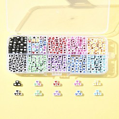 900 個 10 色不透明アクリルビーズ  ハートを持つキューブ  ミックスカラー  4.5x4.5x4.5mm  穴：2mm  90個/カラー&nbsp;OACR-FS0004-04