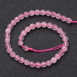 天然石ローズクォーツビーズ連売り  多面カット  ラウンド  ピンク  4mm  穴：1mm  約46個/連  7.8インチ&nbsp;X-G-G099-F4mm-15