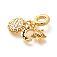 Brass Black & Clear Cubic Zirconia Sun & Star & Moon European Dangle Charms&nbsp;KK-U048-07G