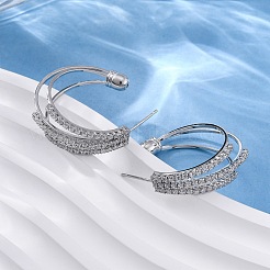 Triple C-Shaped Brass Micro Pave Clear Cubic Zirconia Stud Earrings&nbsp;EJEW-R025-29P