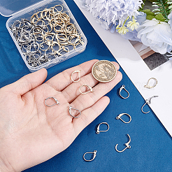 100個 2色 304ステンレススチール フレンチフックピアス金具  カン付き  ミックスカラー  15x10x2mm  穴：1.5mm&nbsp;STAS-BBC0011-10