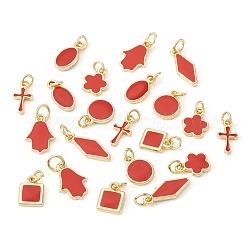 21個7スタイル真鍮エナメルチャーム  丸カン付き  hamsa hand/hand of miriam チャーム  ラックめっき  カドミウムフリー＆鉛フリー  長持ちメッキ  ゴールドカラー  レッド  9.5~14.5x6~8.5x1~2mm  穴：2.6~3mm  3個/スタイル&nbsp;KK-TA0003-19D