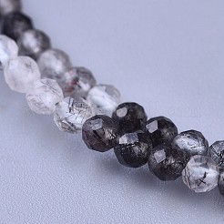 天然ルチルクォーツビーズネックレス  真鍮カニカン付き  ファセットラウンドビーズ  15.75インチ〜16.14インチ（40~41cm）x2mm&nbsp;NJEW-K114-A-A05