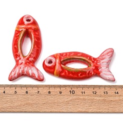 手作りの磁器の大きなペンダント  手描き  ファミーユは磁器バラ  魚のチャーム  レッド  65x32x10mm  穴：5.5mm&nbsp;PR-CBA26C9-02I