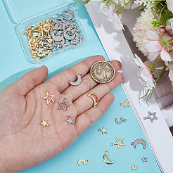 100個10スタイル304ステンレススチールペンダント  月＆星  ミックスカラー  5.5~16x6~12.5x0.6~1mm  穴：1~1.5mm  10個/スタイル&nbsp;STAS-ME0001-92