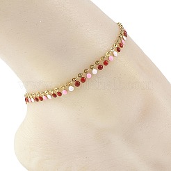 304ステンレススチール製エナメル加工フラットラウンドタッセルアンクレット（女性用）  18KGP本金メッキ  ミックスカラー  9-1/8インチ（230mm）&nbsp;AJEW-AN00871