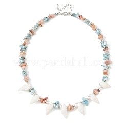 Boho Natural Shell & Larimar & Dyed Morganite Chip Beaded Necklaces for Women&nbsp;NJEW-JN06698