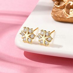 フラワー 真鍮 マイクロパヴェ クリア キュービックジルコニア スタッド イヤリング  カドミウムフリー＆鉛フリー  ラックめっき  長持ちメッキ  ゴールドカラー  8x9mm&nbsp;EJEW-D318-10G